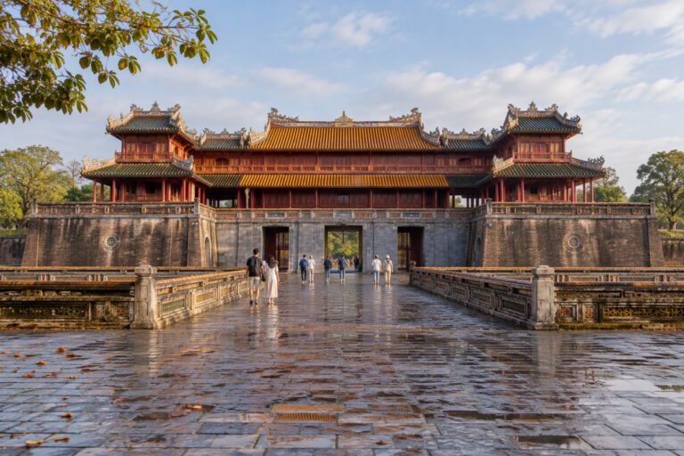 Ngo Mon Gate and the Imperial City courtyard in Hue after morning rain