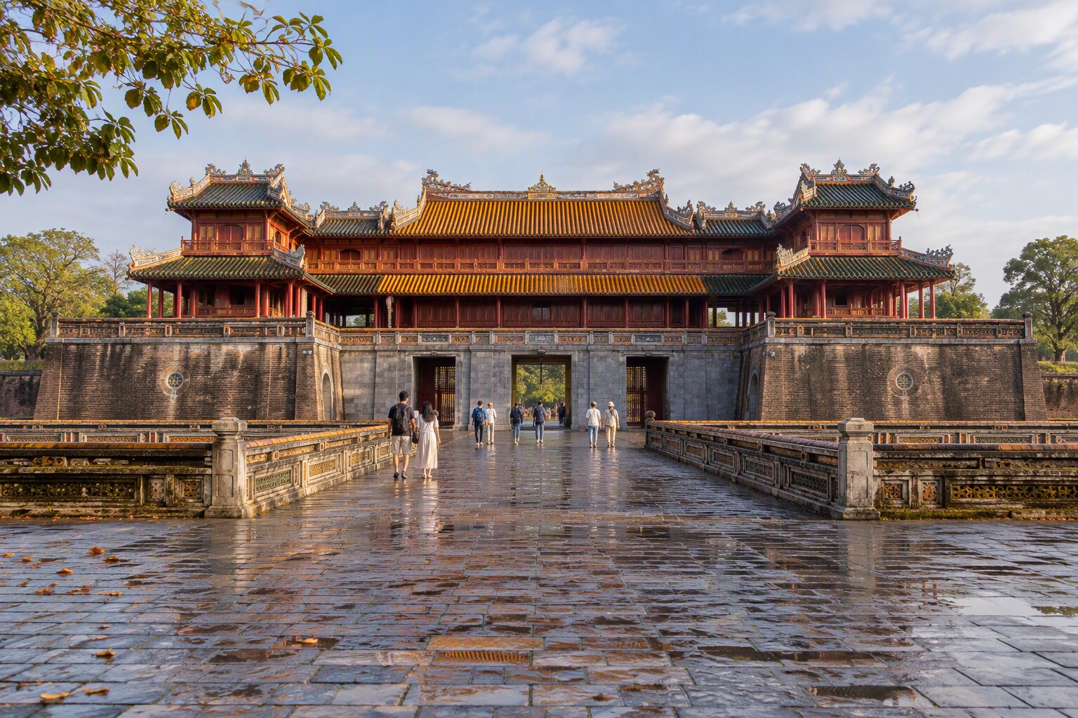 Ngo Mon Gate and the Imperial City courtyard in Hue after morning rain