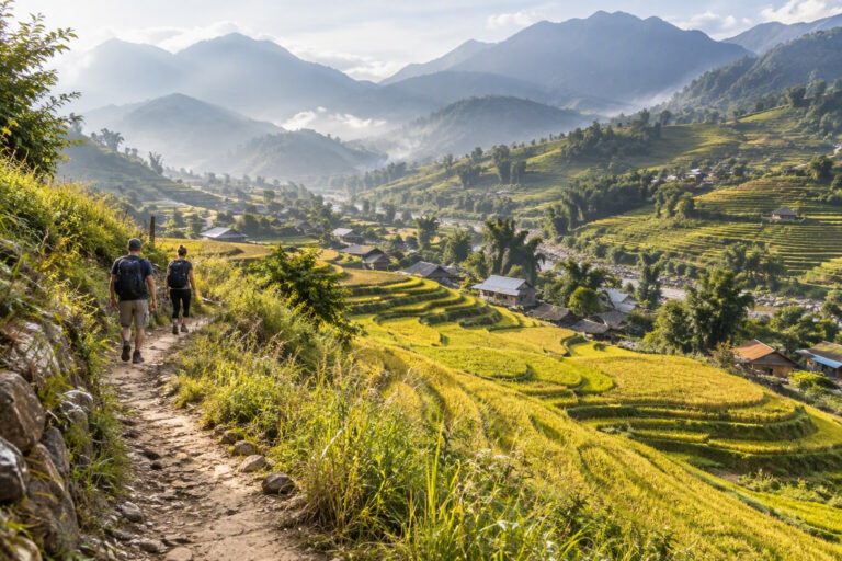 Sapa trekking path above rice terraces in the Muong Hoa Valley near Ta Van
